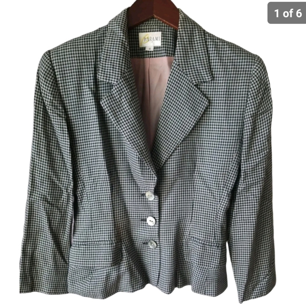 Vintage BARAMI Women's Check Print Collared Long Sleeve Rayon Blazer‎ Size 4